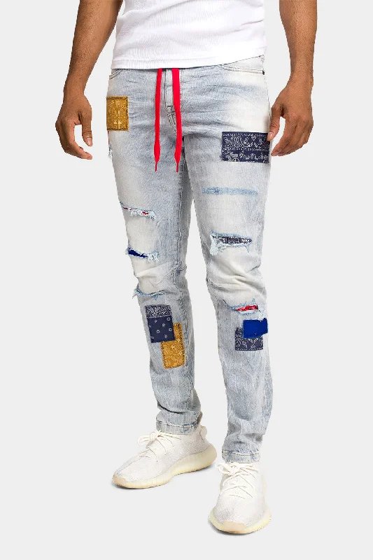 Chic Edge Bold Fashionista Bandana Patch Skinny Jeans