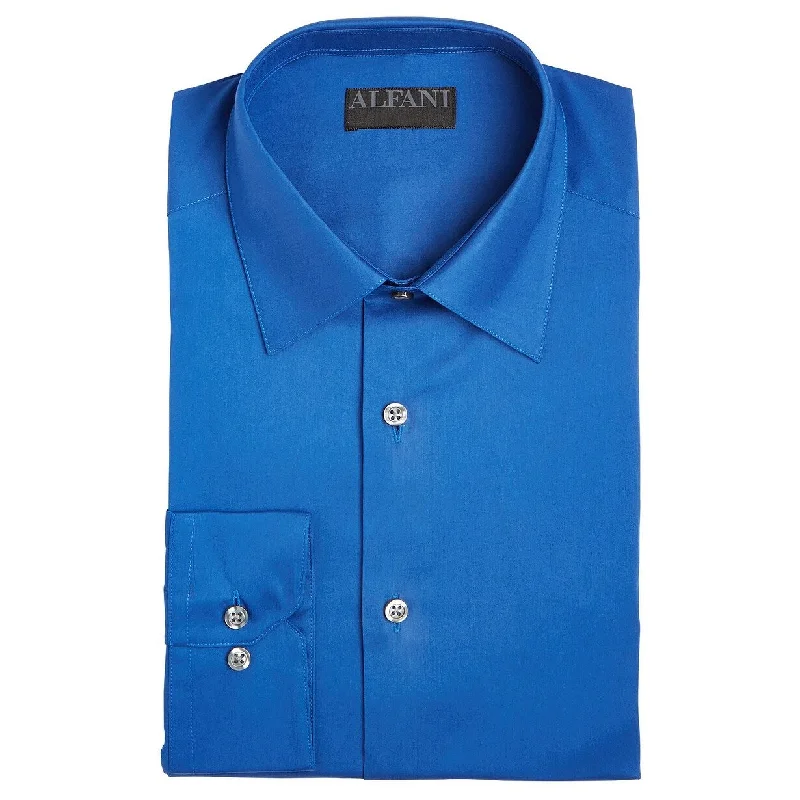 Alfani Men's Slim-Fit Performance Stretch Easy-Care Solid Dress Shirt Blue Size 34X35