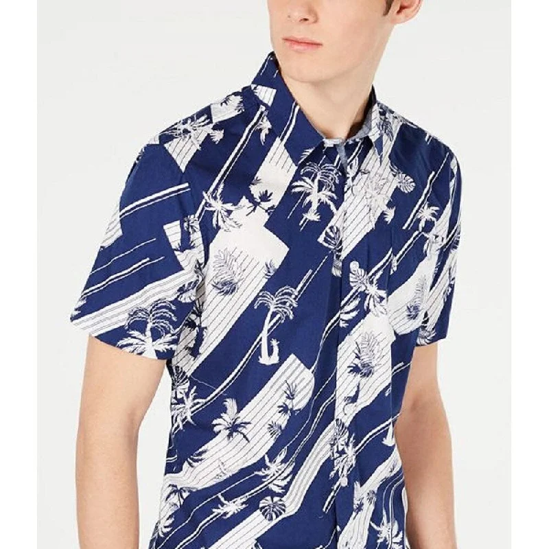 American Rag Men's Diagonal Stripe Tropical Shirt Blue Size X-Large