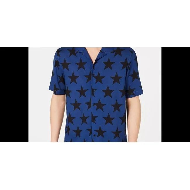 American Rag Men's Star Print Camp Collar Shirt Blue Size Large