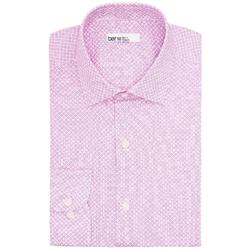 Bar III Men's Slim-Fit Performance Stretch Floral Tile Dress Shirt Pink Size 32-33