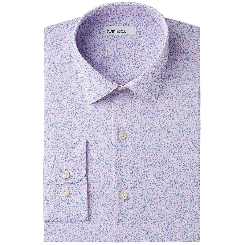 Bar III Men's Slim-Fit Stretch Easy-Care Watercolor Floral Dress Shirt Purple Size 32-33