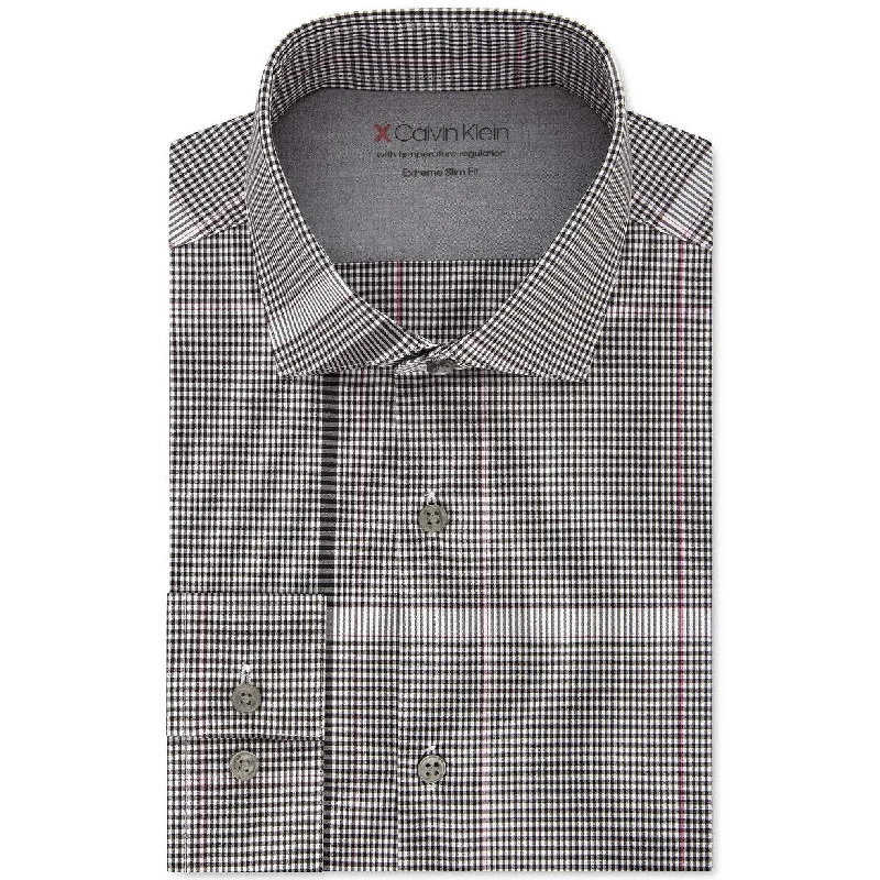 Calvin Klein Men's Extra-Slim Fit Pink Plaid Dress Shirt Pink 32X33