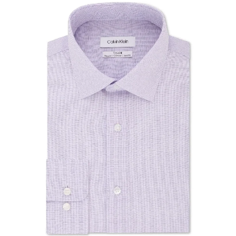 Calvin Klein Men's Steel Regular-Fit Stretch Performance Non-Iron Purple Check Dress Shirt Purple Size 16-34-35