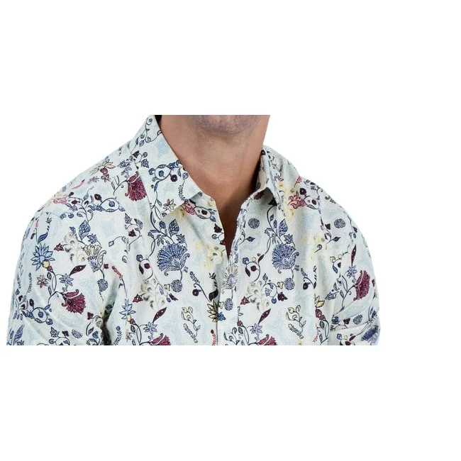 Club Room Men's Editto Floral Long Sleeve Button Down Shirt Blue Size Small