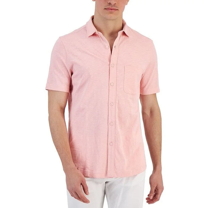 Club Room Men's Regular Fit Textured Knit Shirt Pink Size Large