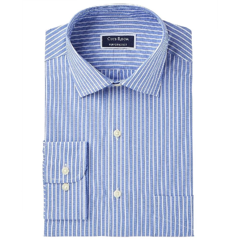 Club Room Men's Slim-Fit Performance Wrinkle-Resistant Striped Dress Shirt Navy Size 17-32-33