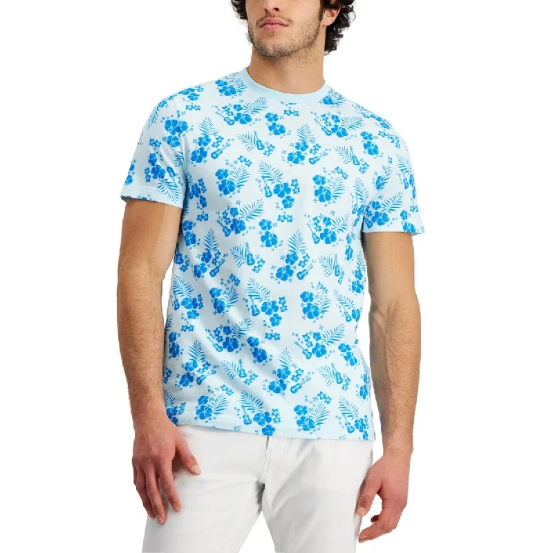 Club Room Men's Tropical Graphic T-Shirt Blue Size XX-Large