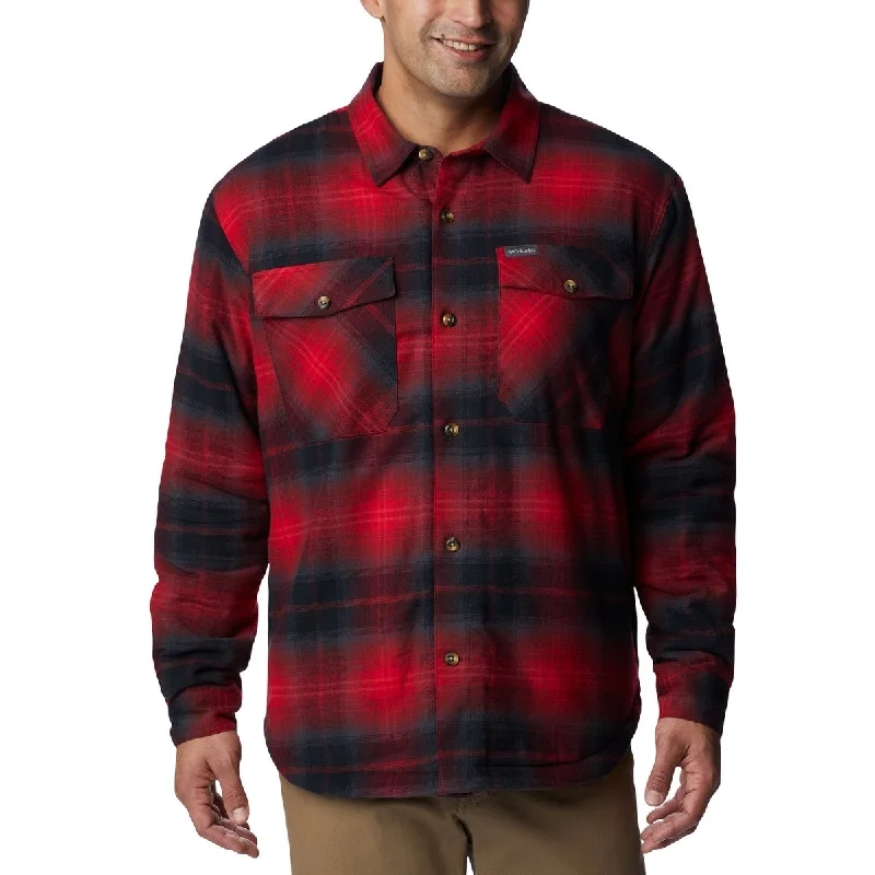 Columbia Men's Plaid Sherpa Lined Shirt Jacket Red Size Medium