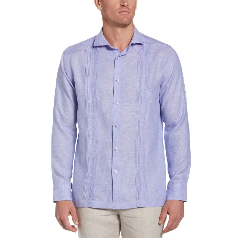 Cubavera Men's Cross Dyed Multi-Pintucked Linen Guayabera Shirt Purple Size XXL - XXLRG S/S