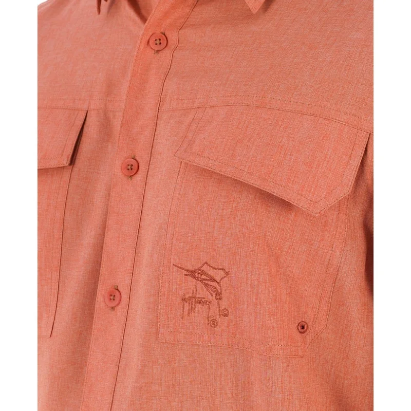 Guy Harvey Men's Heathered Textured Fishing Shirt Orange Size Small