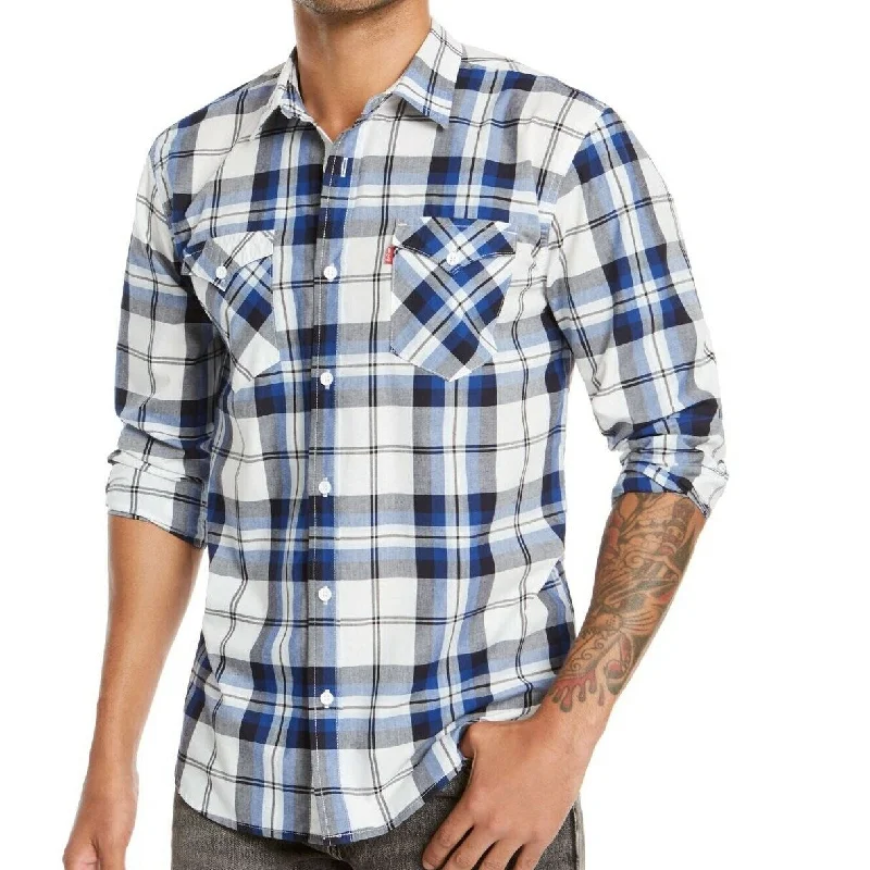 Levi's Men's Clemente Regular-Fit Plaid Shirt White 2 Extra Large