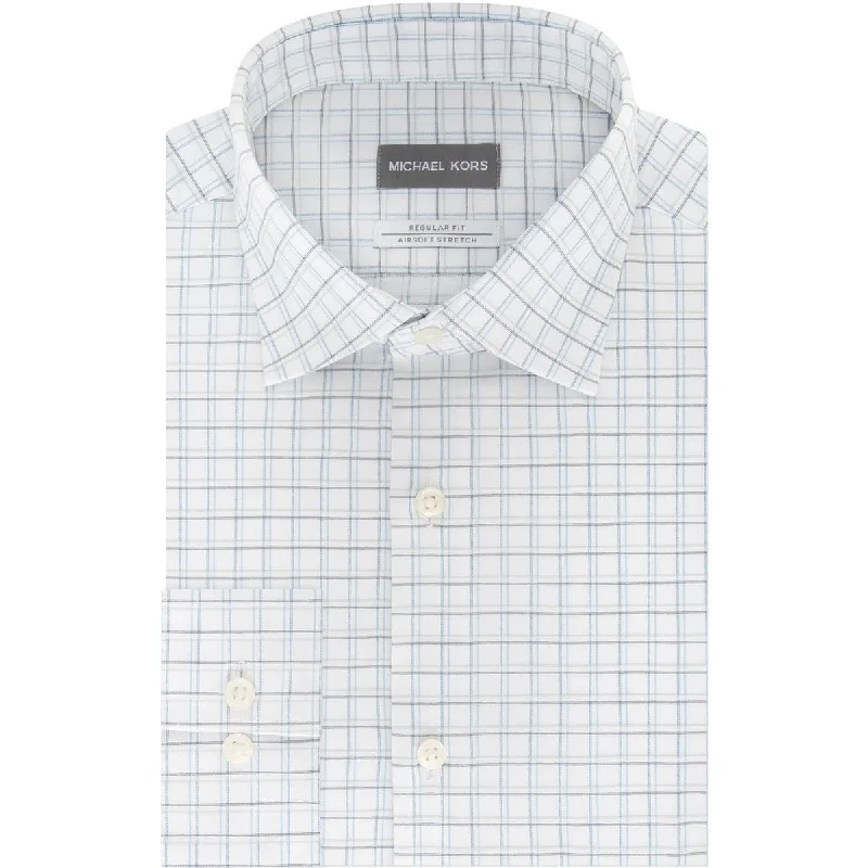 Michael Kors Men's Check Regular Fit Button Down Shirt White Size 17x32-33-XL - 17X32-33