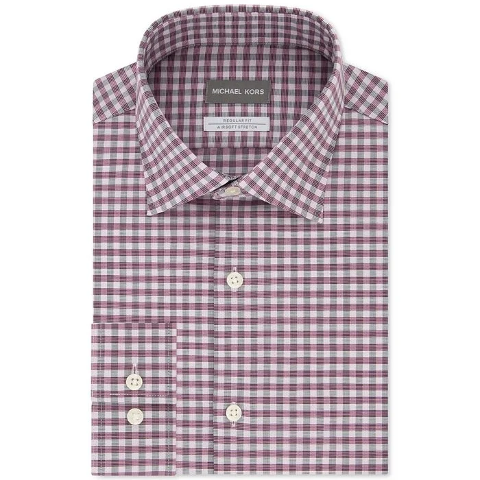 Michael Kors Men's Classic Fit Airsoft Performance Stretch Gingham Shirt Pink Size 17 - 32/33 - 17X32-33