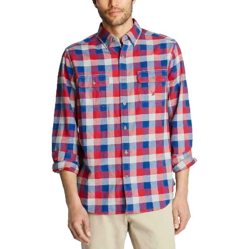 Nautica Men's A Soft Warm Flannel Breathable Cotton Fit Plaid Flannel Shirt Blue Size S