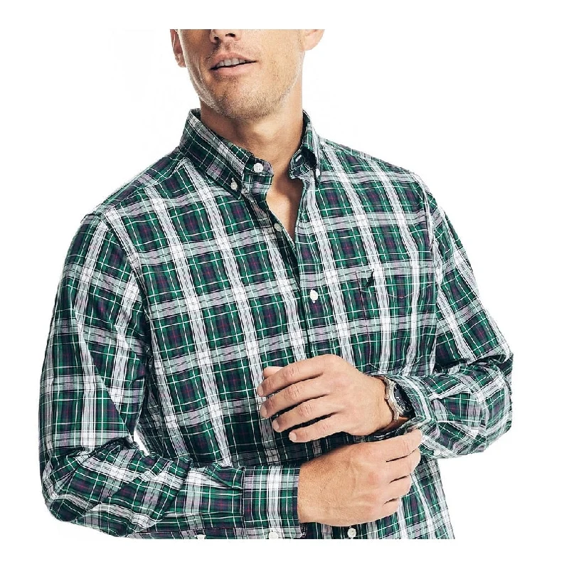 Nautica Men's Wrinkle-Resistant Wear To Work Holiday Shirts Green Size Medium