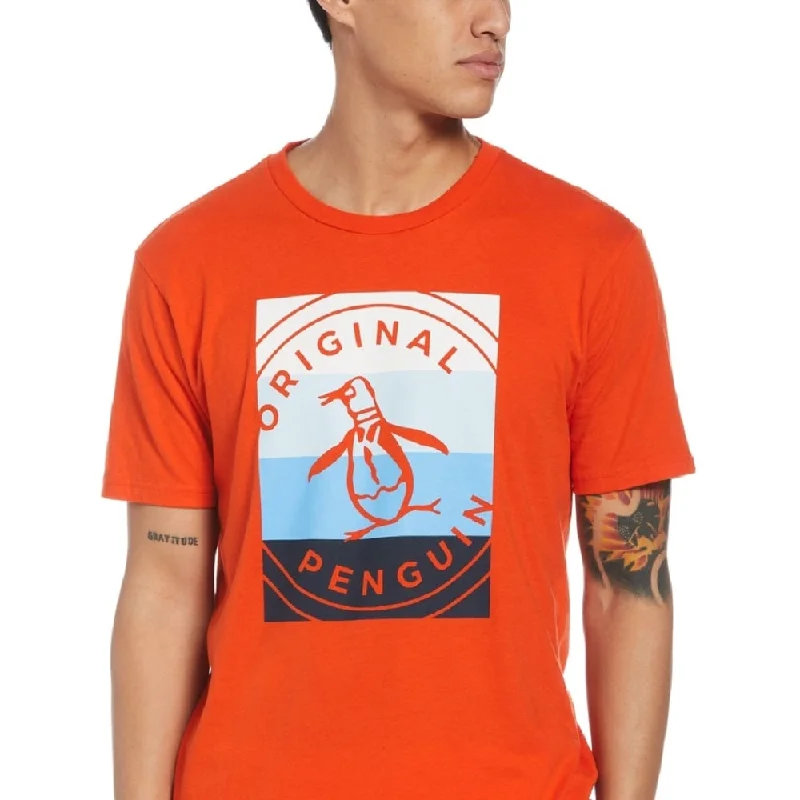 Original Penguin Men's Colorblocked Stamp Logo Graphic T-Shirt Orange Size Large