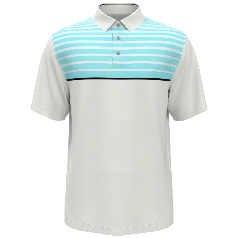 PGA Tour Men's Athletic Fit Geo Stripe Print Performance Golf Polo Shirt White Size XX-Large