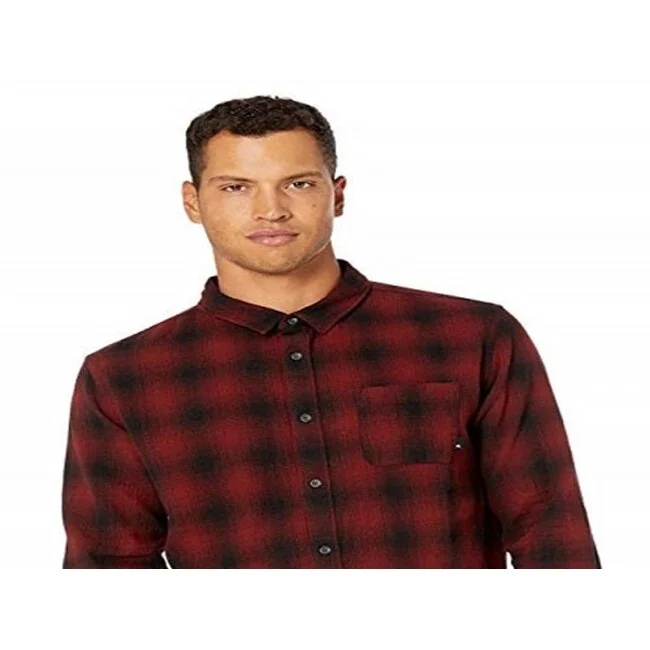 Quiksilver Men's Check Long Sleeve Button Down Shirt Red Size X-Large