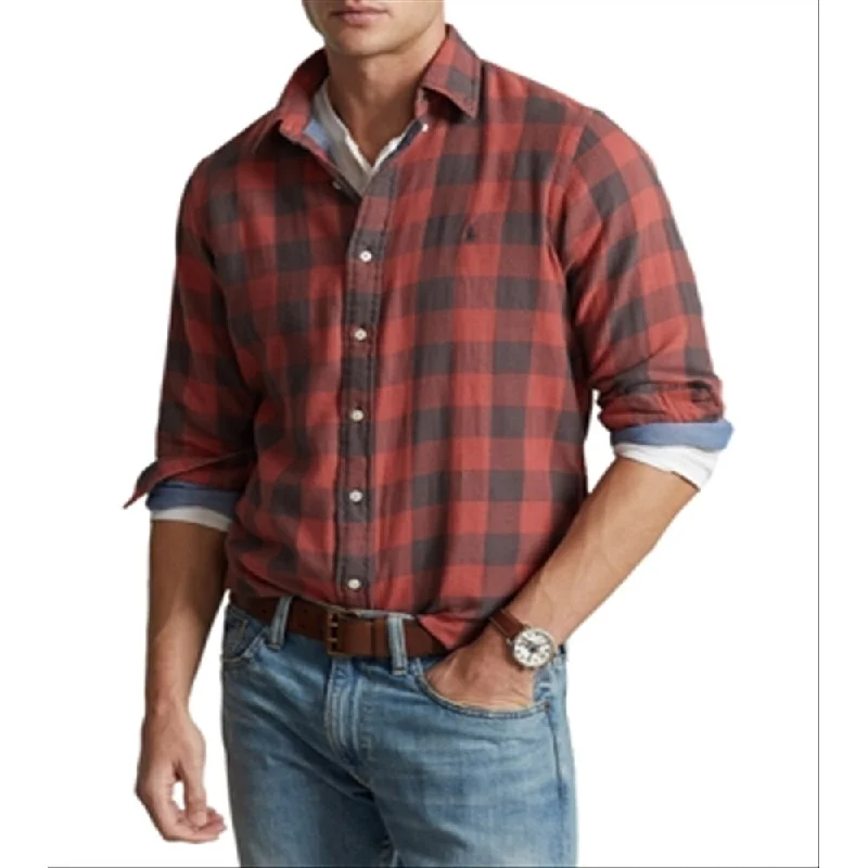 Ralph Lauren Men's Classic Fit Plaid Double Faced Shirt Red Size X-Large