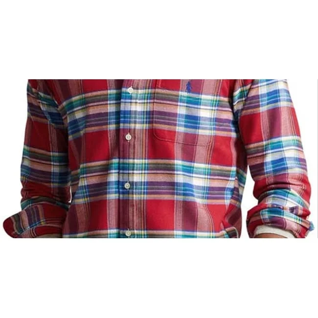 Ralph Lauren Men's Plaid Stretch Performance Flannel Button Up Shirt Red Size Xx-Large