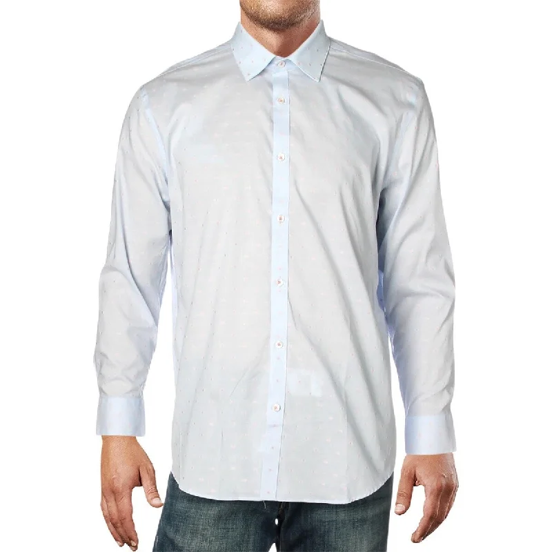 Ryan Seacrest Distinction Men's Cotton Collared Button Down Shirt Blue Size 17/5 36-37 - 17.5X36-37