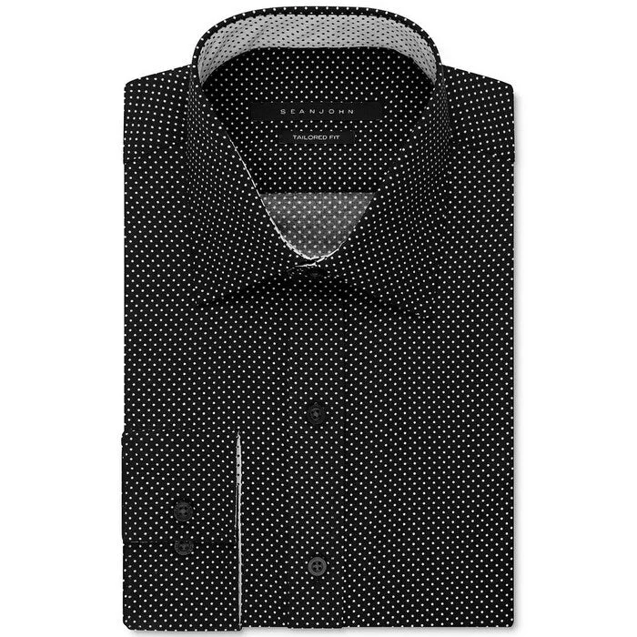 Sean John Men's Dot Print Dress Shirt Black Size 34-35