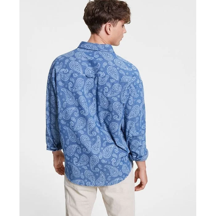 Sun + Stone Men's Paisley Long Sleeve Button Up Shirt Blue Size Medium