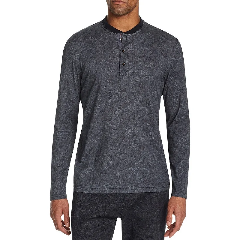 Tallia Men's Slim-Fit Mercerized Paisley Long Sleeve Henley Black Size Medium