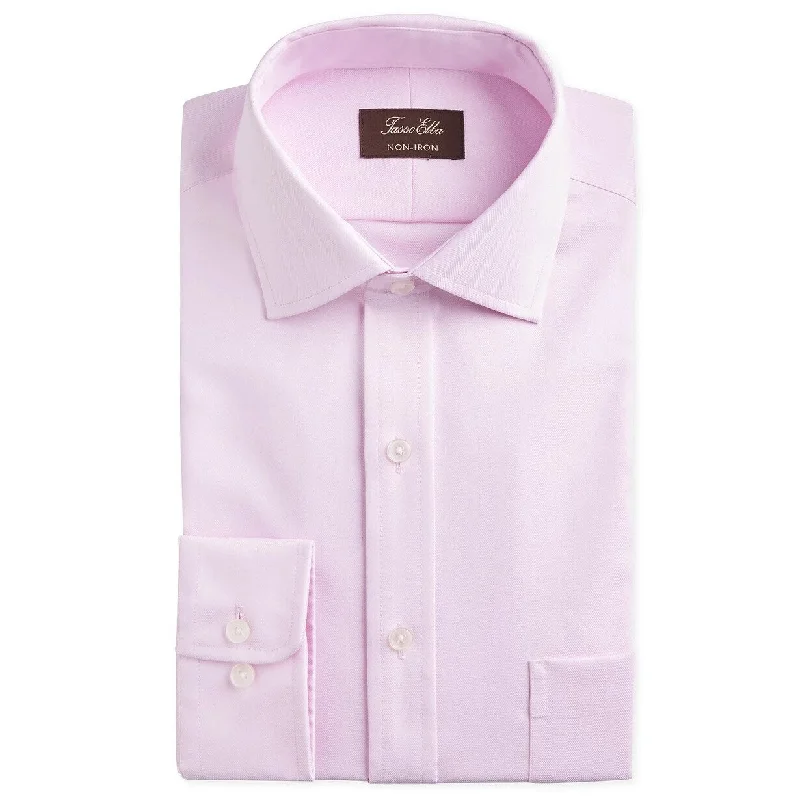 Tasso Elba Men's Classic/Regular-Fit Non-Iron Supima Cotton Herringbone Solid French Cuff Dress Shirt Pink Size 17X34-35