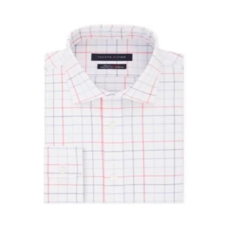 Tommy Hilfiger Men's Athletic Fit Check Print Button-Down Shirt Red Size 17.5X32-33