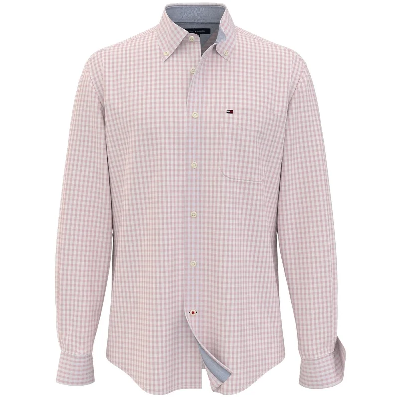 Tommy Hilfiger Men's Classic Fit Twain Stretch Check Shirt Pink Size 11