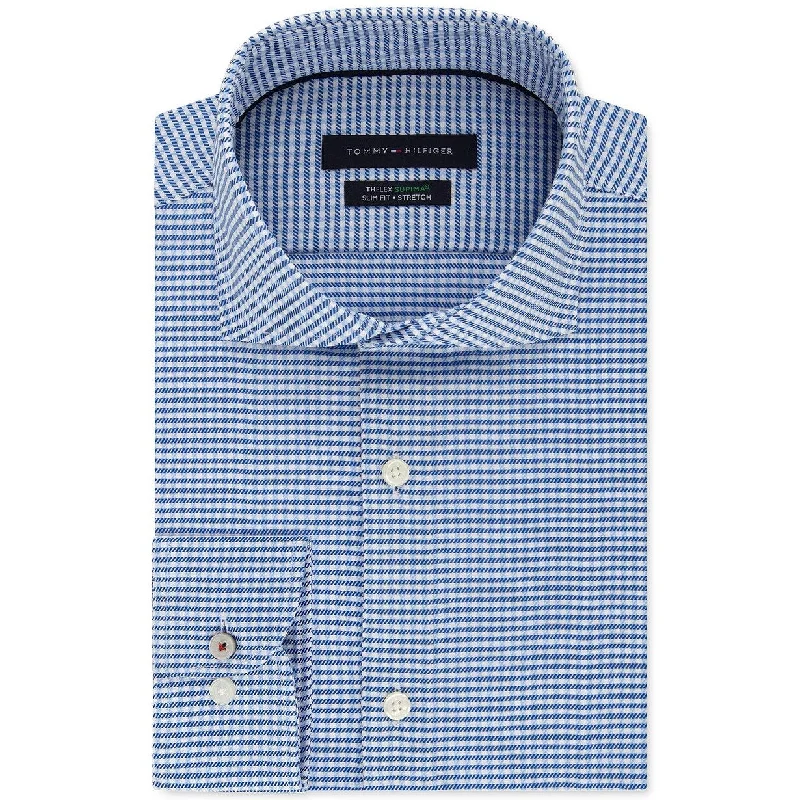 Tommy Hilfiger Men's Slim-Fit Non-Iron ThH Flex Supima Stretch Check Dress Shirt Blue Size 34X35