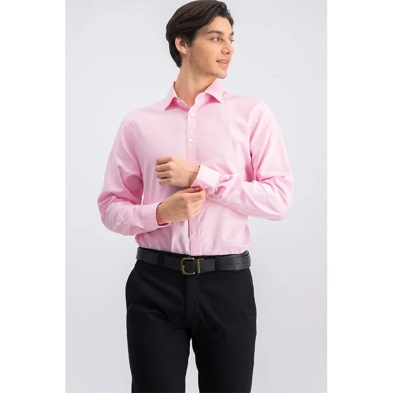 Tommy Hilfiger Men's TH Flex Fitted Non-Iron Stretch Tonal Micro-Stripe Dress Shirt Pink Size 32-33