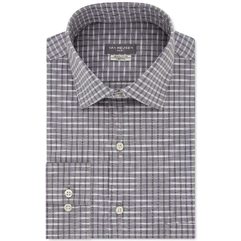 Van Heusen Men's Classic Fit Flex Collar Stretch Gray Check Dress Shirt Gray Size 32x33