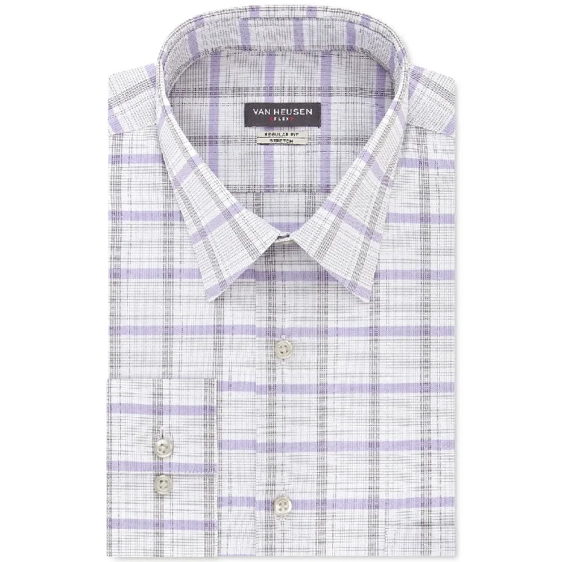 Van Heusen Men's Classic/Regular-Fit Stretch Flex Check Dress Shirt Gray 16.5-34-35