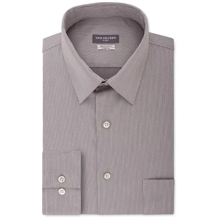 Van Heusen Men's Fit Flex Collar Stripe Dress Shirt Gray Size 17.5X34-35