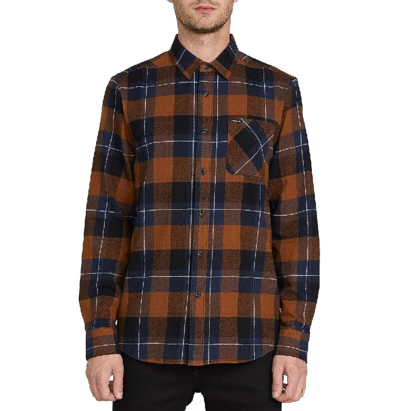 Volcom Men's Caden Plaid Long Sleeve Bison Brown Size Small