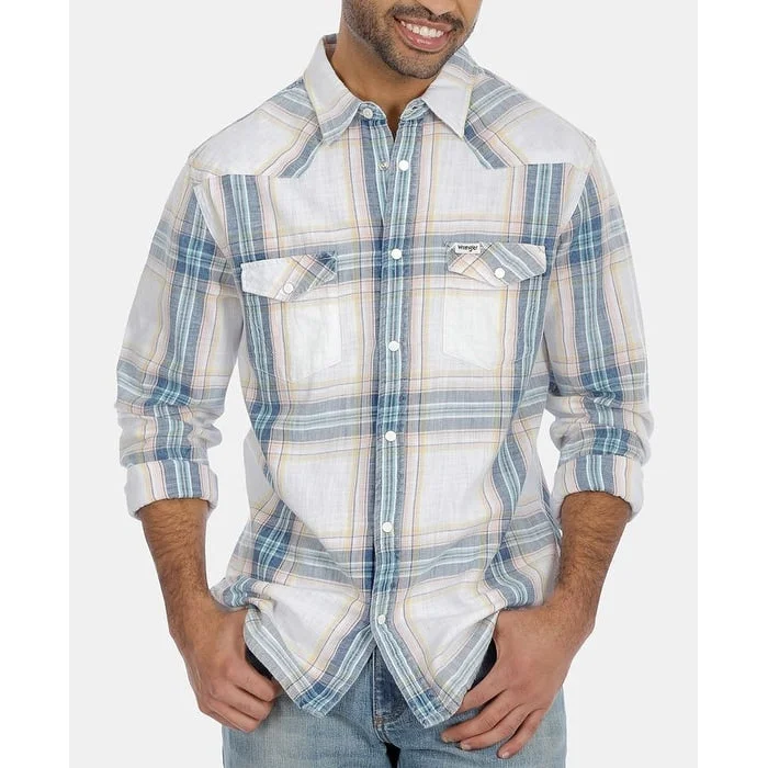 Wrangler Men's Western Plaid Shirt White/Blue Size X-Large