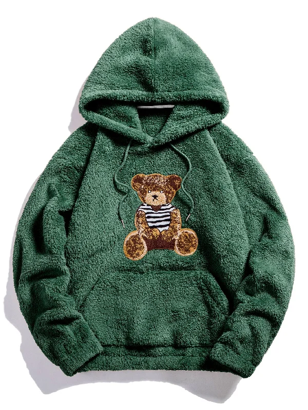 Bear Embroidered Patch Teddy Hoodie