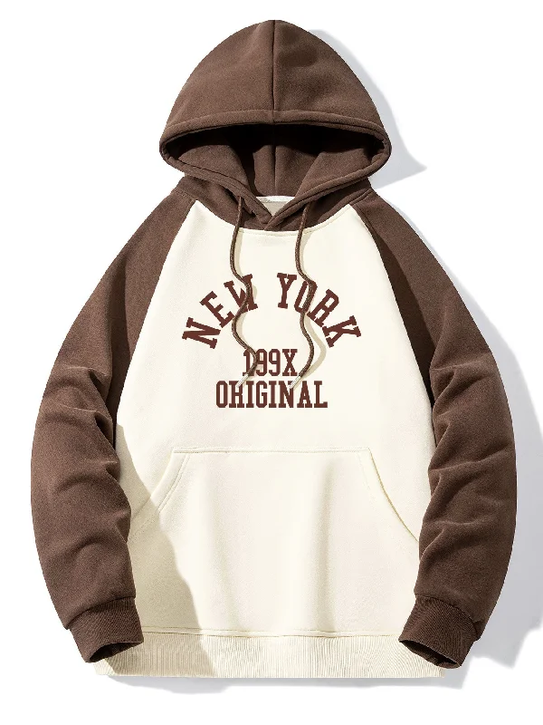 New York Print Pactchwork Raglan Hoodie