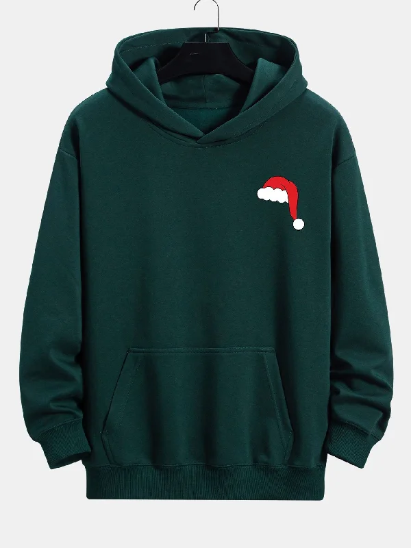 Santa Hat Staring Print Relax Fit Hoodie