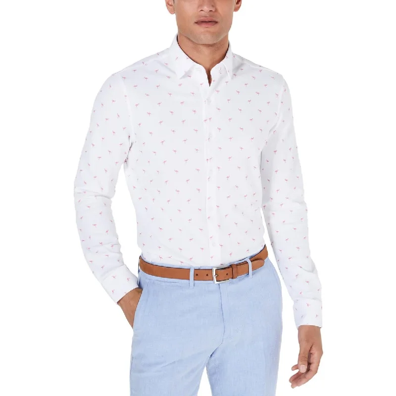 Bar III Mens Flamingo Print Slim Fit Button-Down Shirt