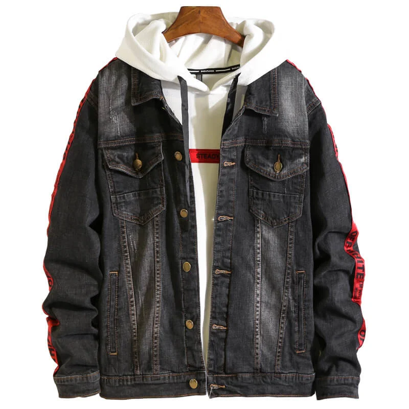 Embroidery Fashion Street Style Men's Denim Jacket Slim Jean Coats