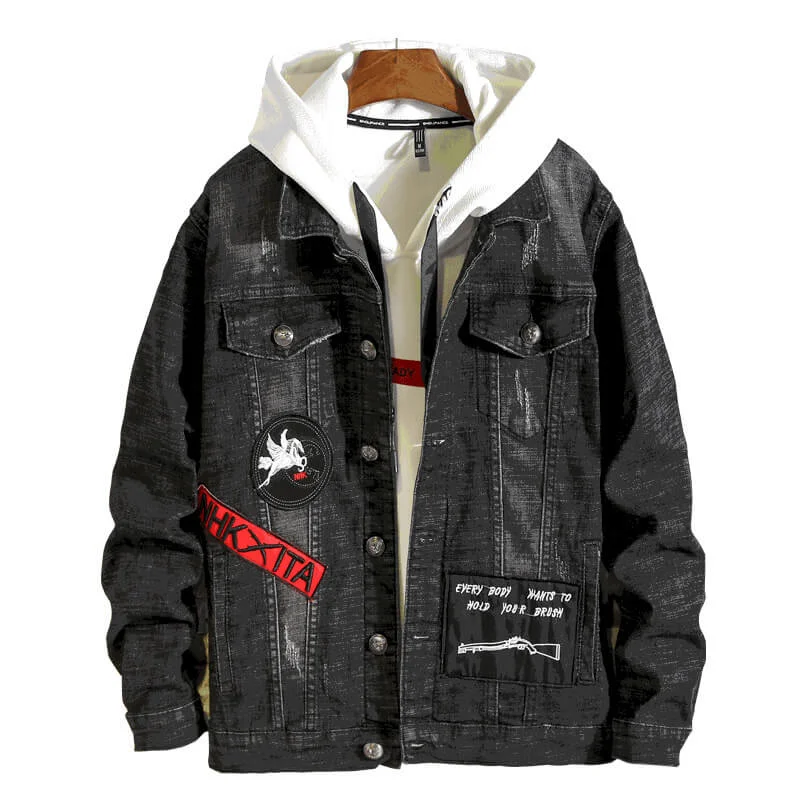 Embroidery New Men's Denim Jacket Long Sleeve Jean Coats