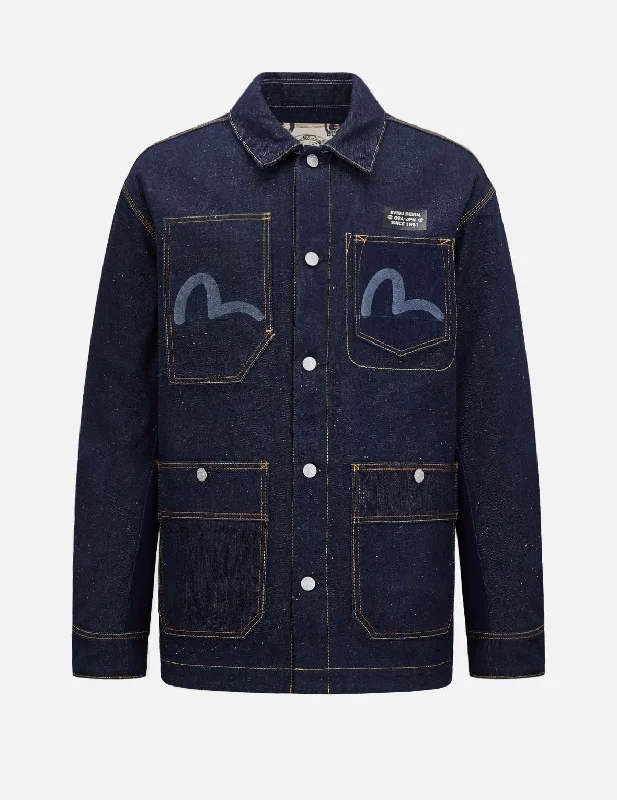 Fabric Blocking Reversible Denim Chore Jacket