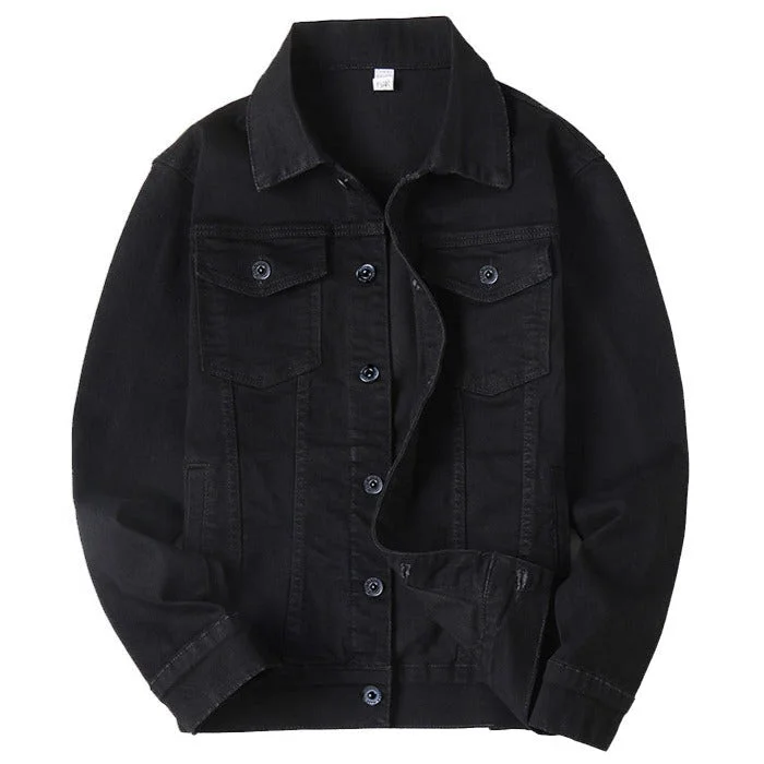 Men's Slim Denim Jacket Long Sleeve Classic Black Urban Jacket Coats