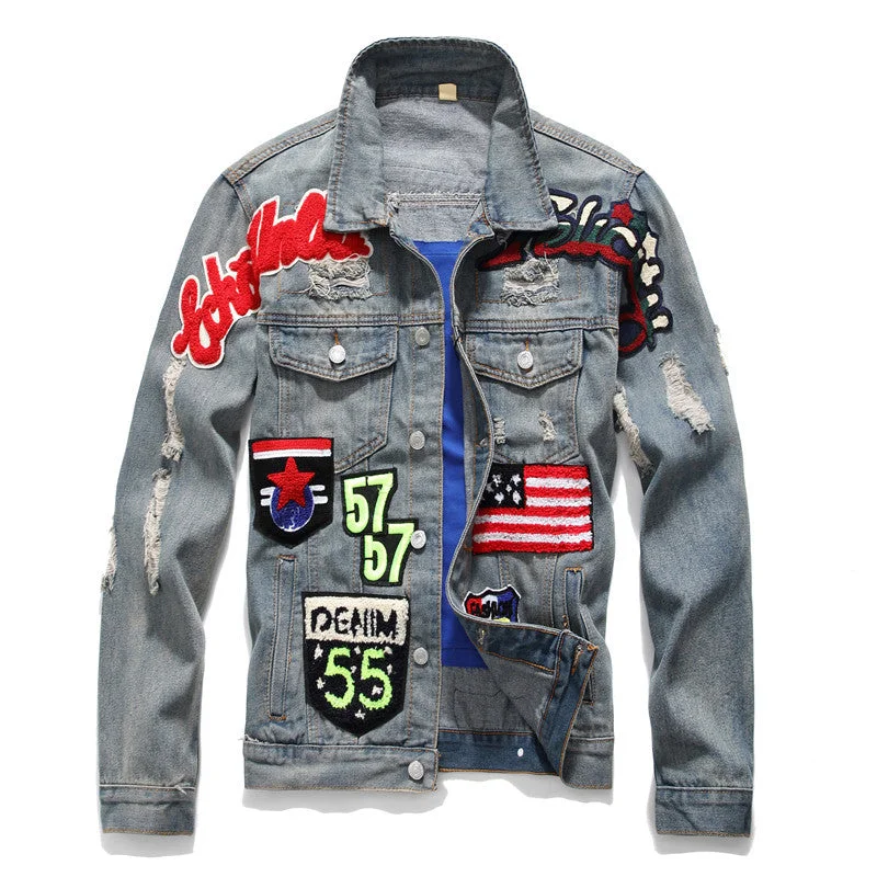 Newest Men's Denim Jacket Embroidery Streetwear Jean Jacket