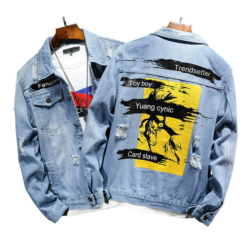 Newest Fashion Men's Ripped Denim Jacket Comfy Jean Coats