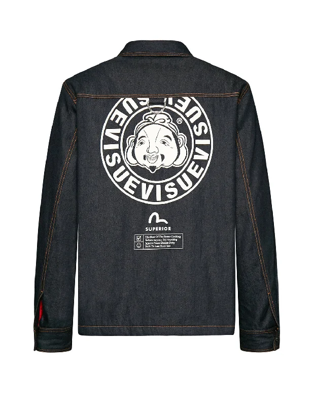 Padded Denim Shirt Jacket with Godhead Print